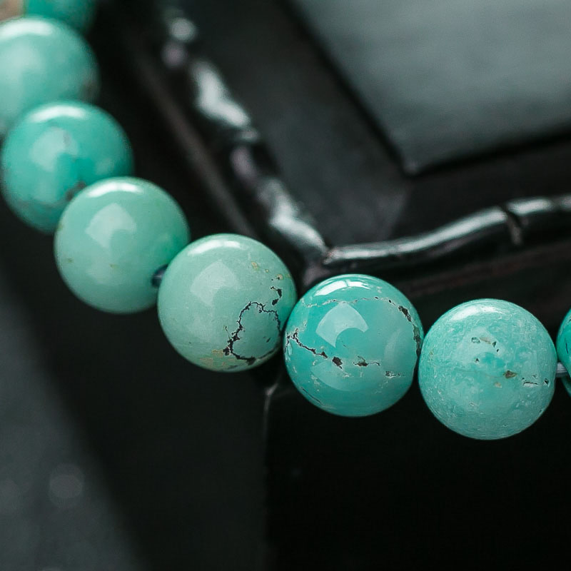 湖北中高瓷铁线蓝绿绿松石单圈手串-红掌柜