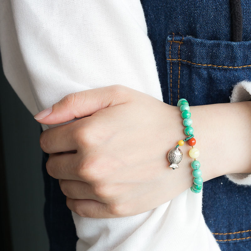 湖北中高瓷绿松石单圈手串-红掌柜