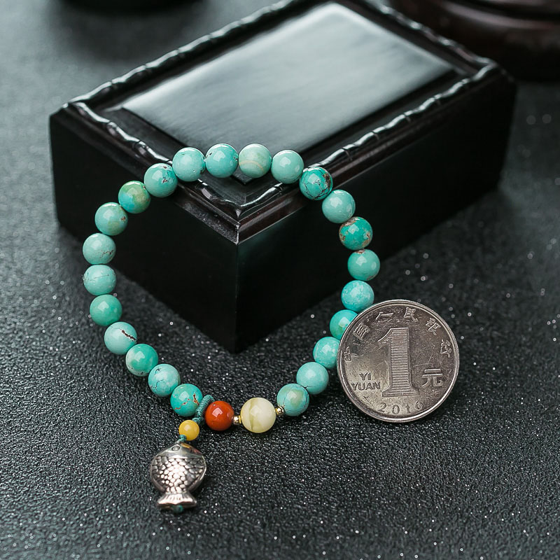 天然中高瓷绿松石单圈手串-红掌柜