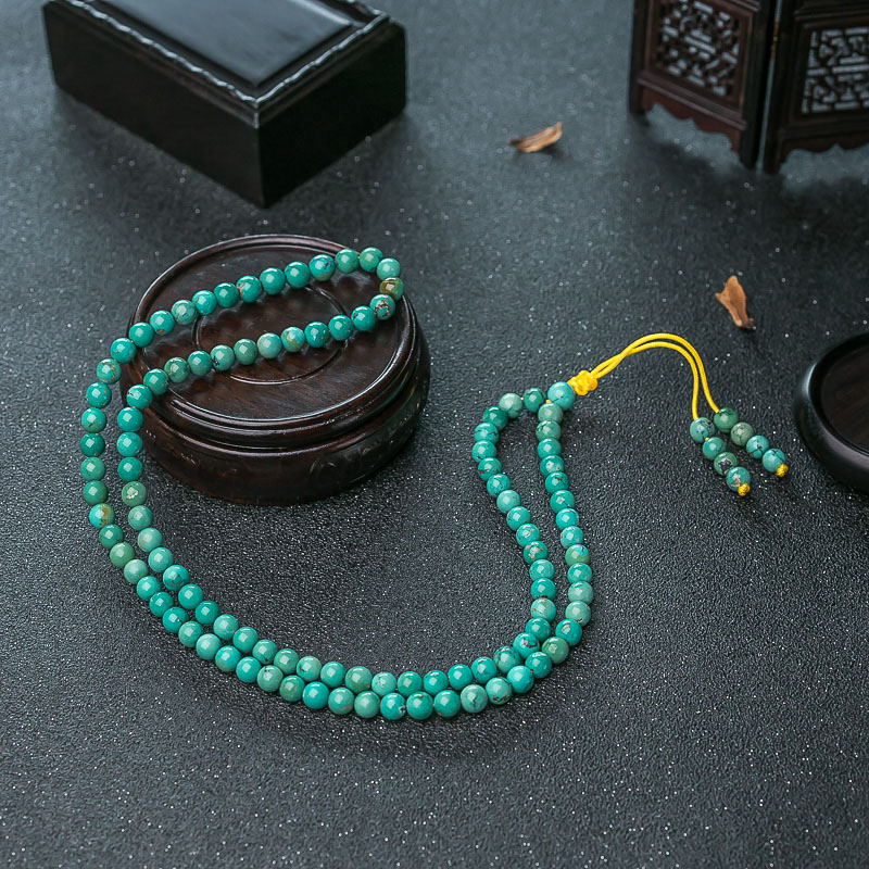 湖北天然铁线蓝绿绿松石108佛珠-红掌柜