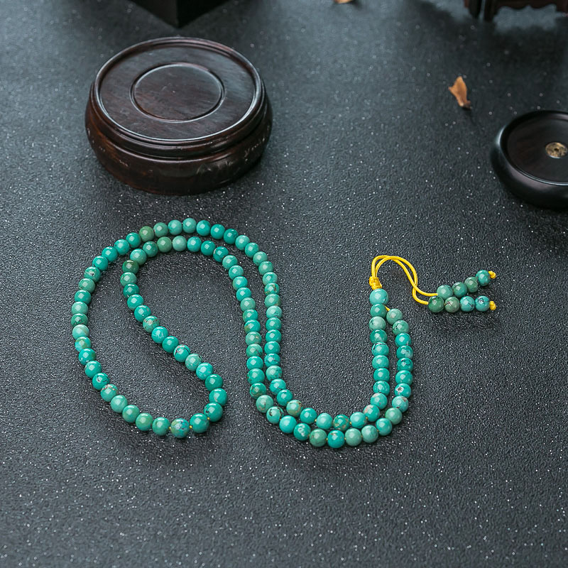 湖北高瓷铁线蓝绿绿松石108佛珠-红掌柜