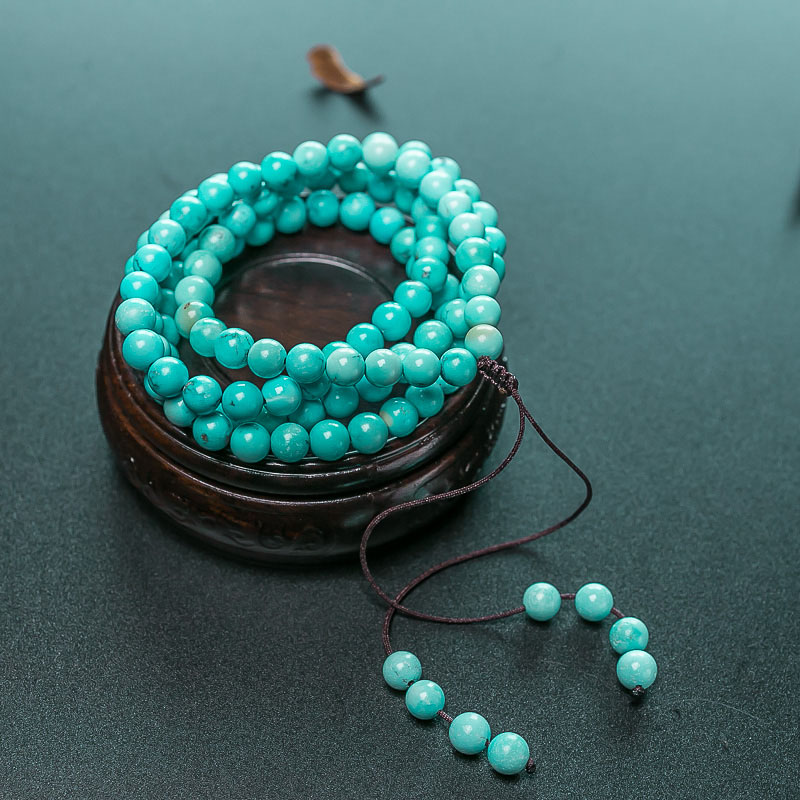 湖北天然中高瓷铁线蓝绿松石佛珠-红掌柜