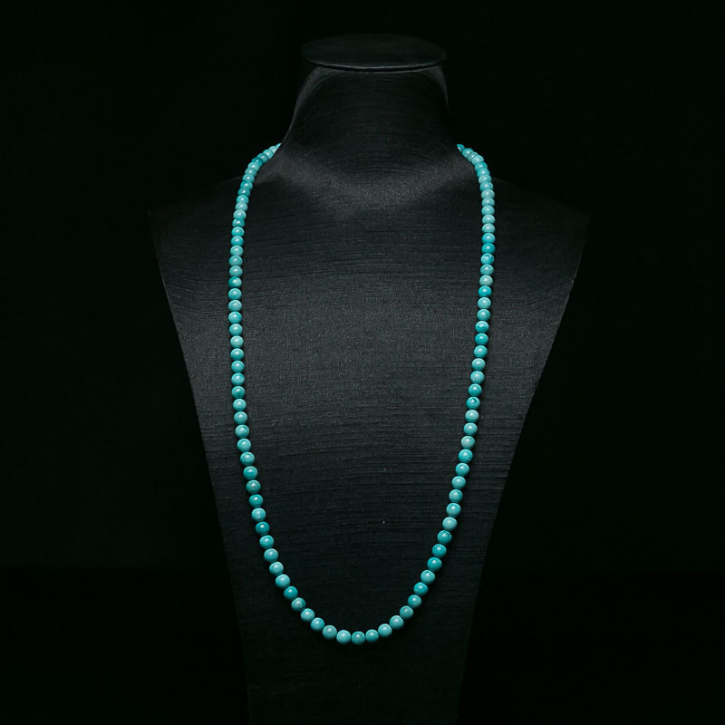 湖北天然中高瓷铁线蓝绿绿松石珠链-红掌柜