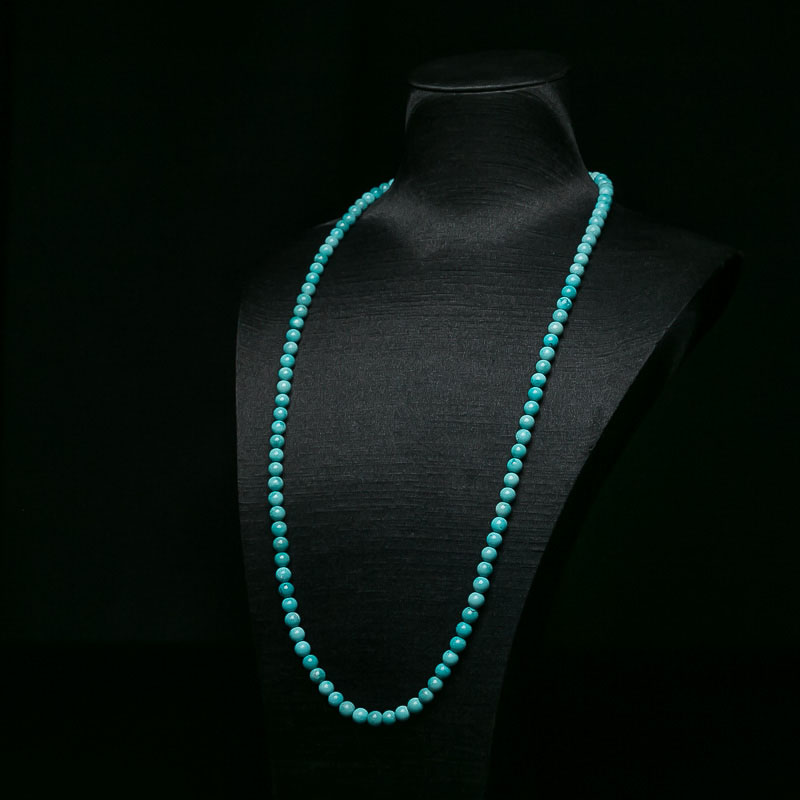 天然中高瓷铁线蓝绿绿松石珠链-红掌柜