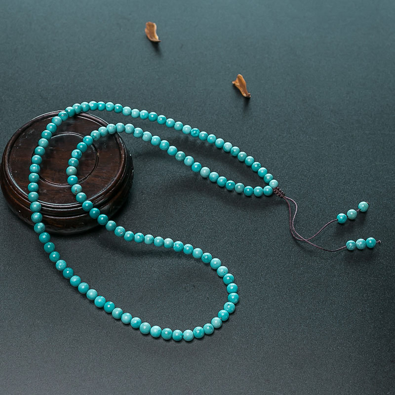 湖北中高瓷铁线蓝绿绿松石珠链-红掌柜