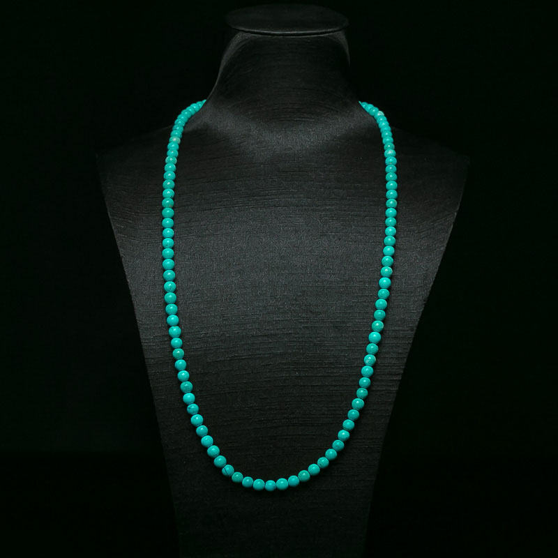 湖北天然中高瓷铁线蓝绿松石珠链-红掌柜