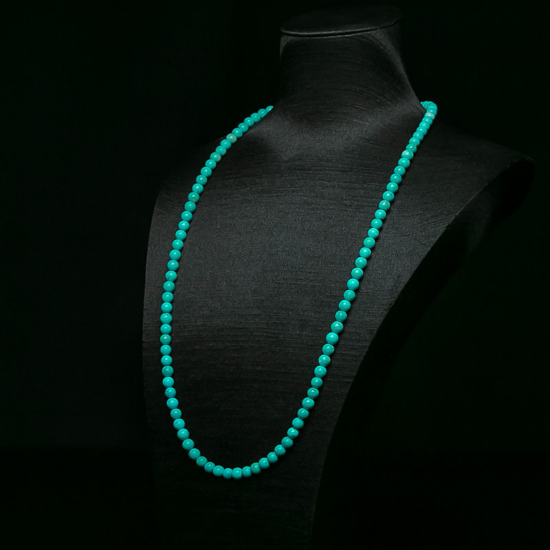 天然中高瓷铁线蓝绿松石珠链-红掌柜