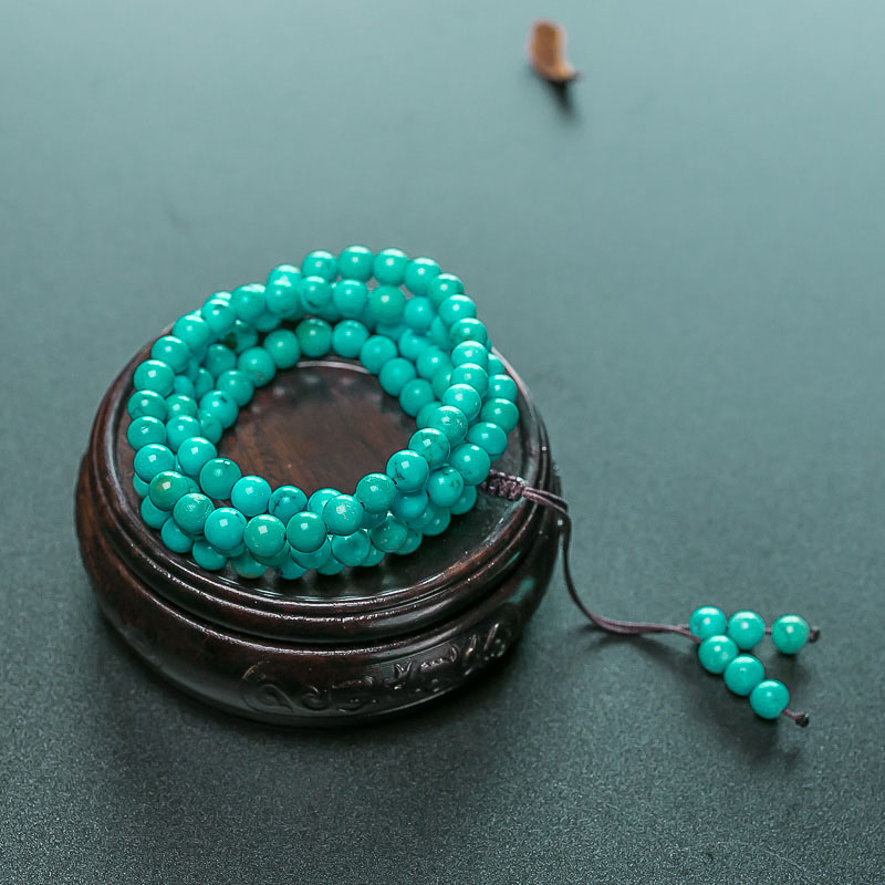中高瓷铁线蓝绿松石珠链-红掌柜