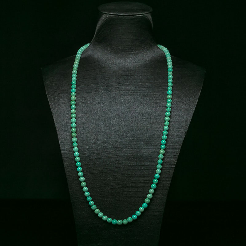 湖北天然中高瓷铁线蓝绿绿松石珠链-红掌柜