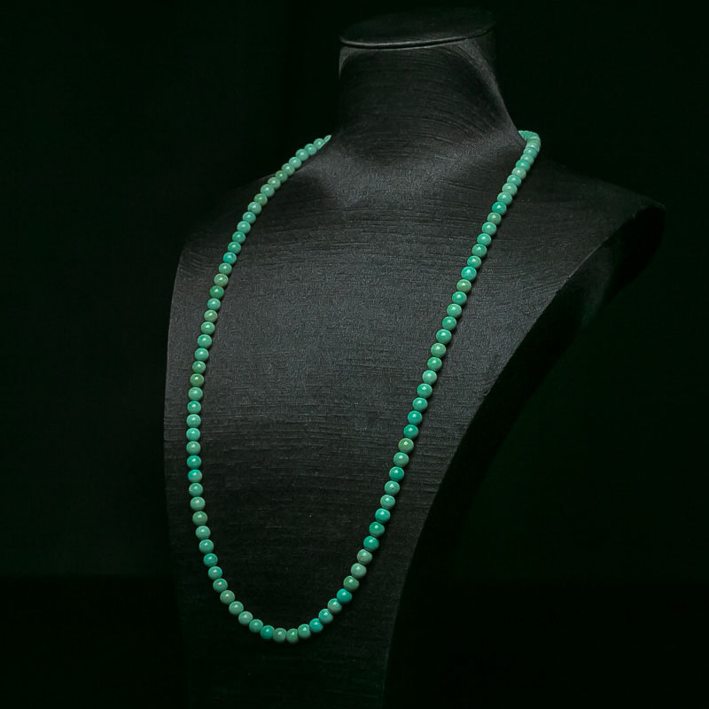 天然中高瓷铁线蓝绿绿松石珠链-红掌柜