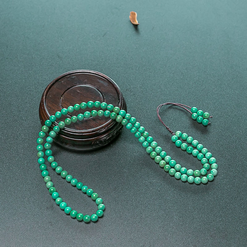 湖北中高瓷铁线蓝绿绿松石珠链-红掌柜