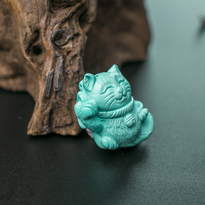 湖北中高瓷浅蓝绿松石招财猫吊坠-红掌柜