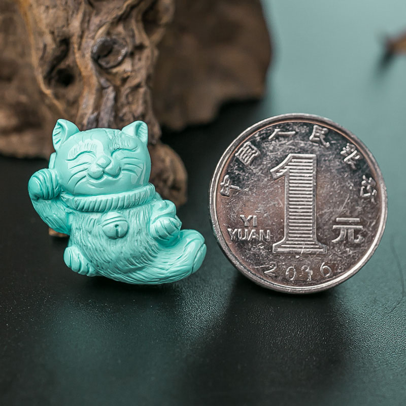 浅蓝绿松石招财猫吊坠-红掌柜