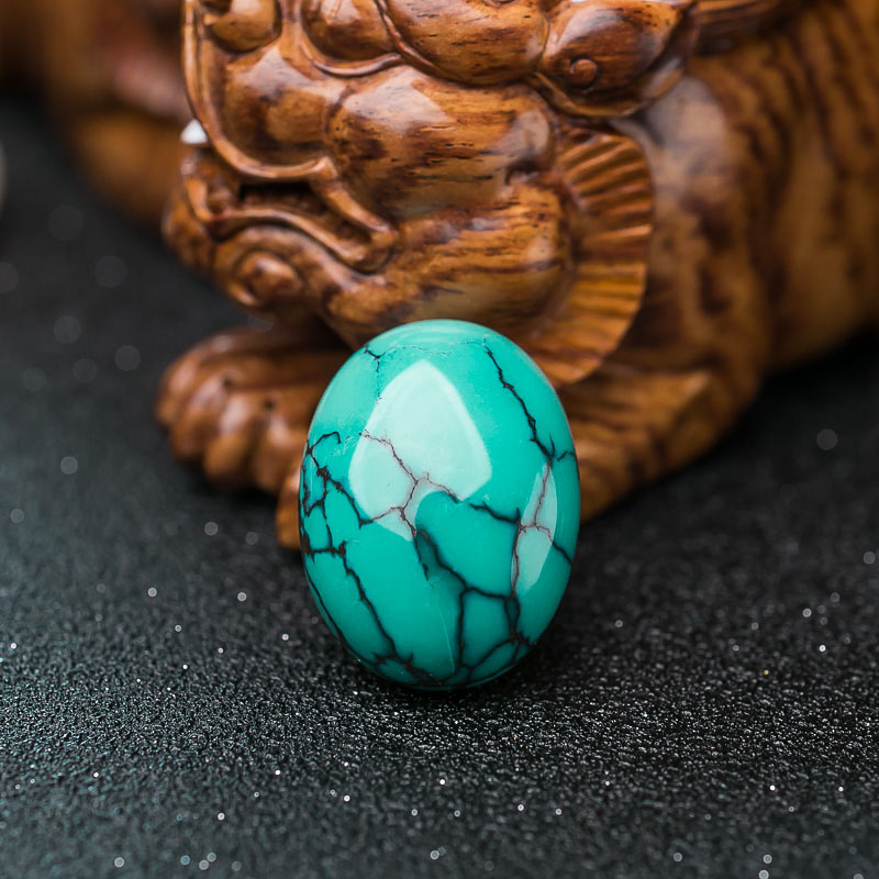 湖北天然高瓷乌兰花蓝绿绿松石蛋面形戒面-红掌柜