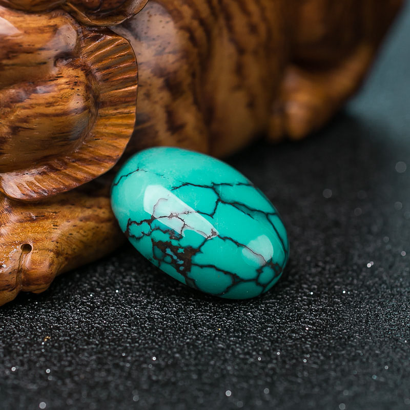 湖北高瓷乌兰花蓝绿绿松石蛋面形戒面-红掌柜