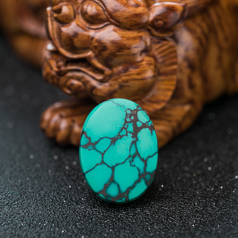 湖北天然乌兰花蓝绿绿松石蛋面形戒面-红掌柜