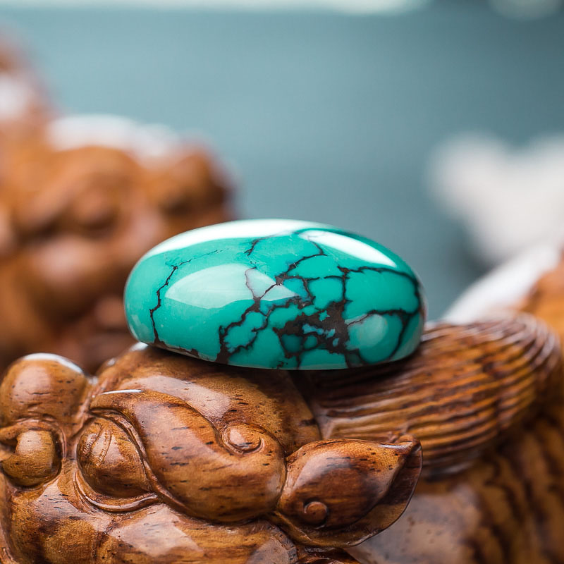 湖北天然高瓷蓝绿绿松石蛋面形戒面-红掌柜