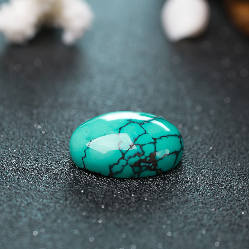 湖北天然高瓷乌兰花绿松石蛋面形戒面-红掌柜
