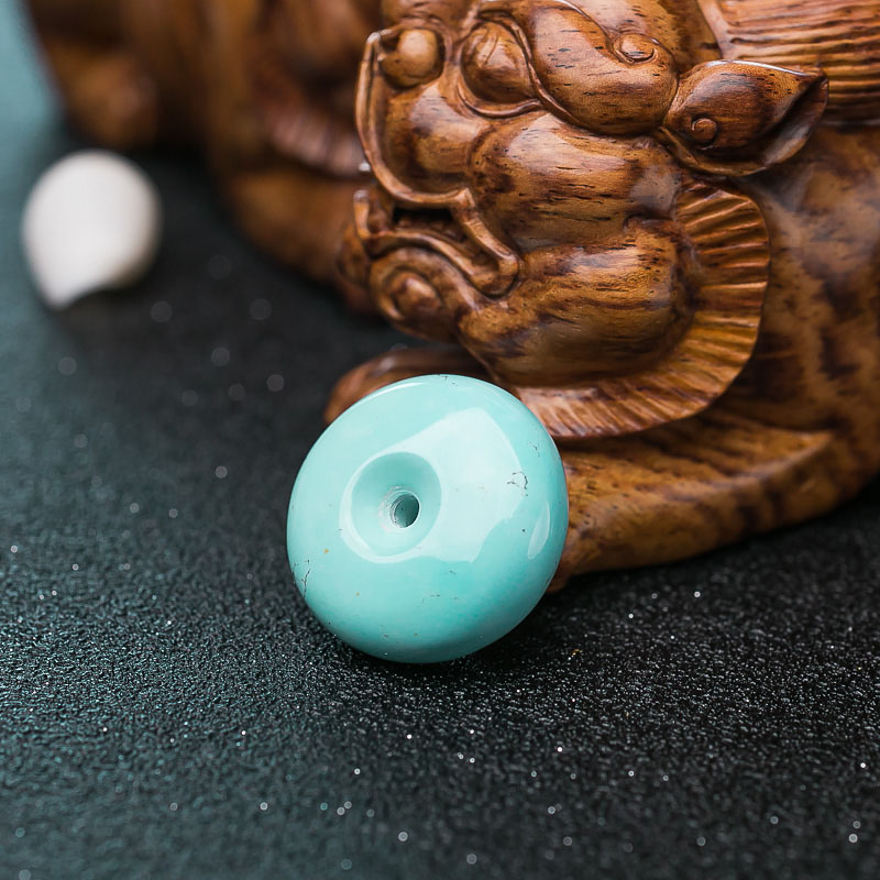 天然高瓷铁线浅蓝绿松石平安扣吊坠-红掌柜