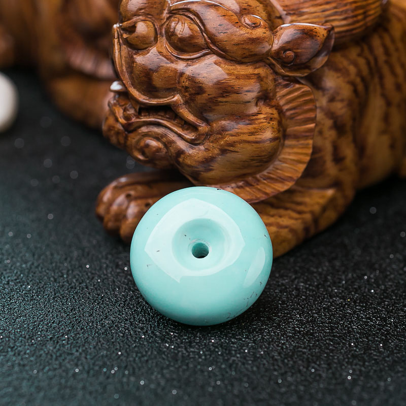 湖北天然浅蓝绿松石平安扣吊坠-红掌柜