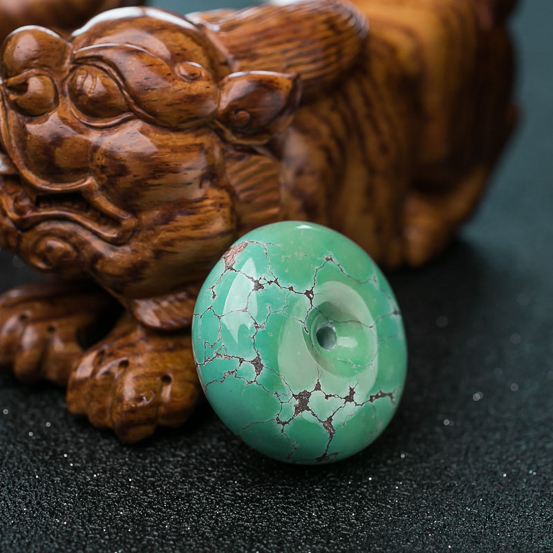 湖北高瓷铁线蓝绿绿松石平安扣吊坠-红掌柜