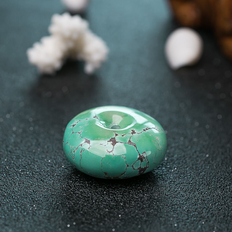 湖北天然高瓷铁线绿松石平安扣吊坠-红掌柜