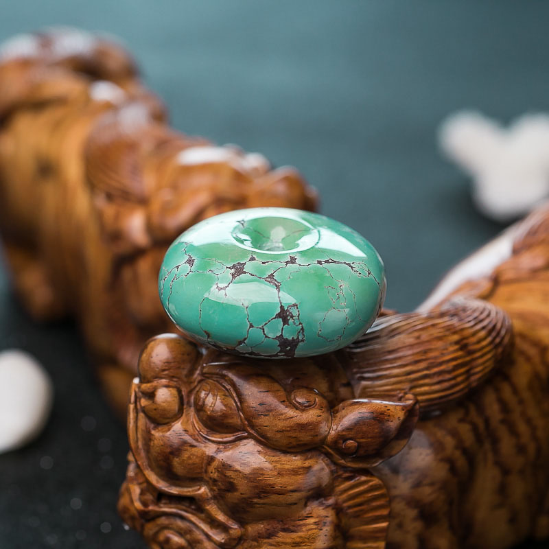 湖北天然高瓷铁线蓝绿绿松石吊坠-红掌柜