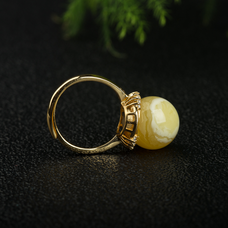 银镶波罗的海白花蜜圆珠戒指-红掌柜