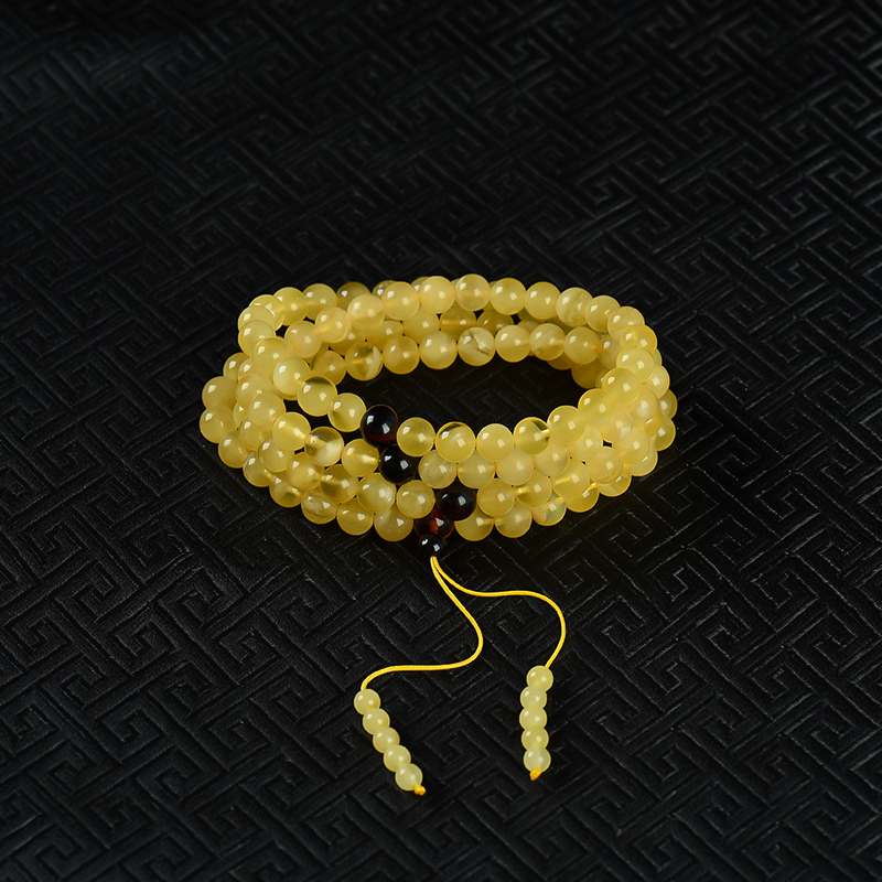 鸡油黄蜜蜡108佛珠-红掌柜