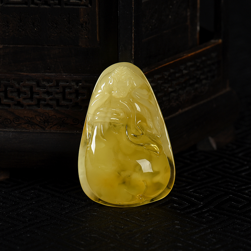 波罗的海天然俏色金绞蜜福袋吊坠-红掌柜