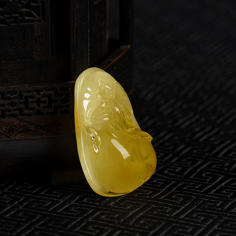 天然俏色金绞蜜福袋吊坠-红掌柜