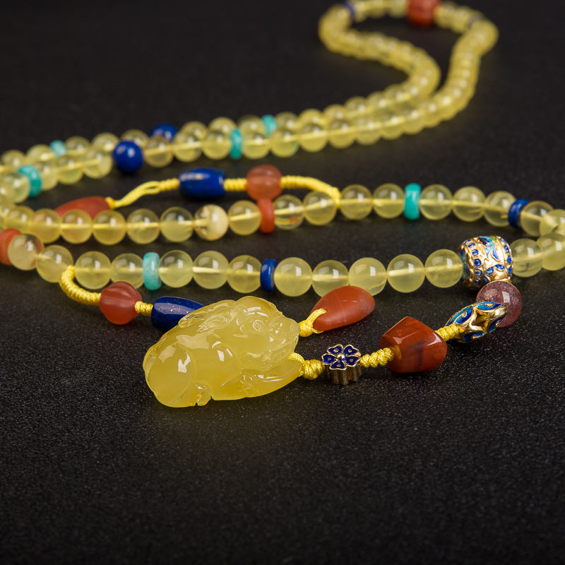 波罗的海天然浅黄金绞蜜佛珠-红掌柜