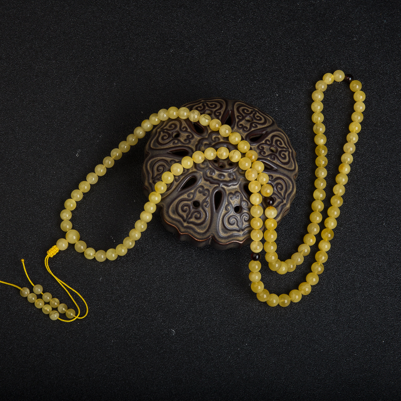 7.5mm天然鸡油黄蜜蜡108佛珠-红掌柜