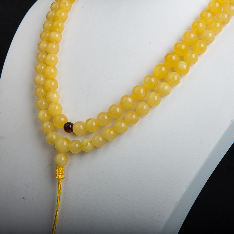 天然波罗的海鸡油黄蜜蜡108佛珠-红掌柜