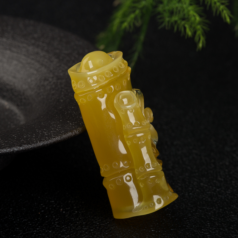 天然鸡油黄蜜蜡竹节吊坠-红掌柜