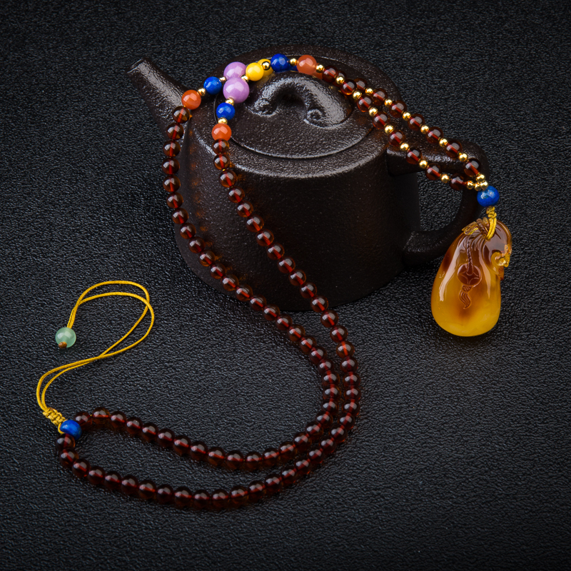 波罗的海带皮俏色金绞蜜钱袋吊坠-红掌柜