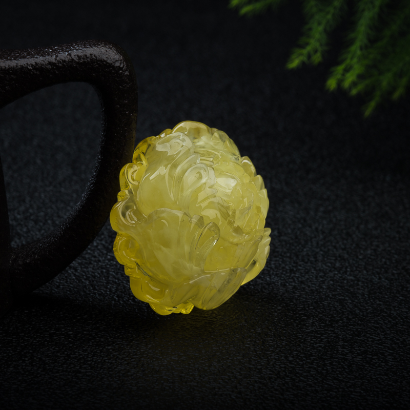 天然波罗的海浅黄花开富贵吊坠-红掌柜