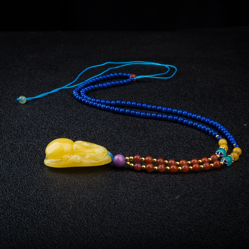 天然鸡油黄蜜蜡福禄吊坠-红掌柜