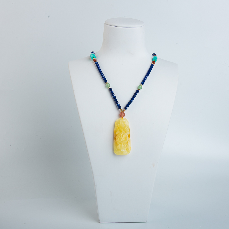 带皮浅黄蜜蜡金鱼项链-红掌柜