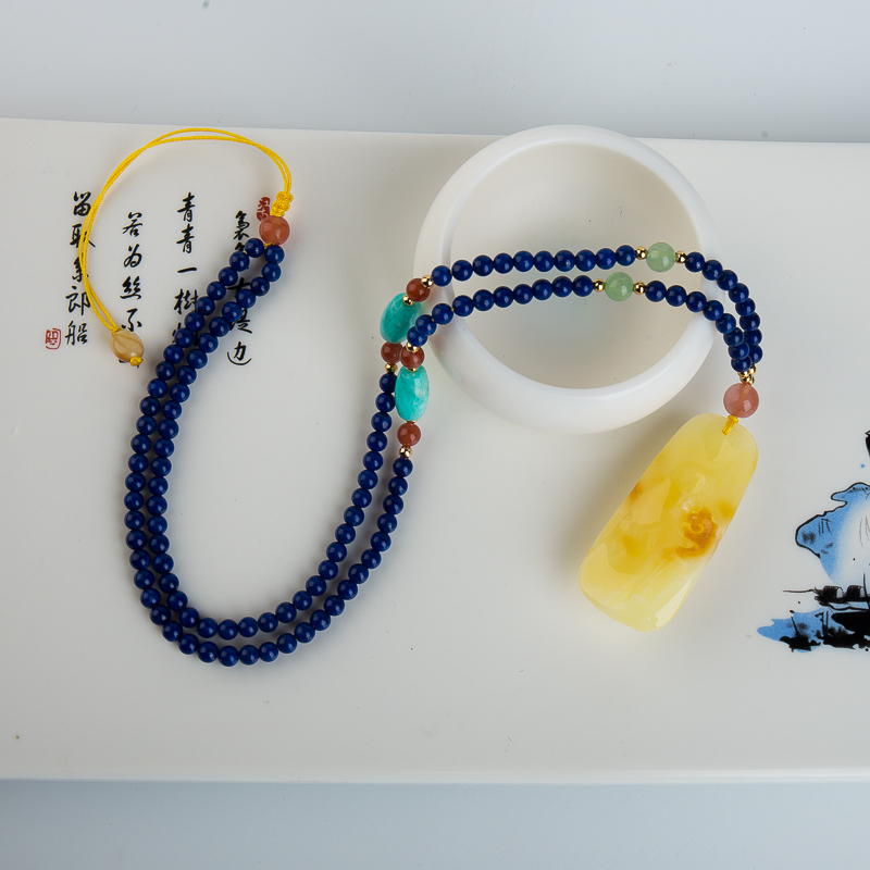 蜜蜡金鱼项链-红掌柜