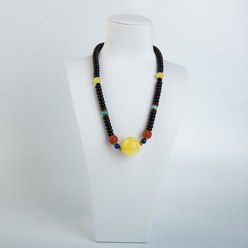 浅黄白花蜜圆珠项链-红掌柜