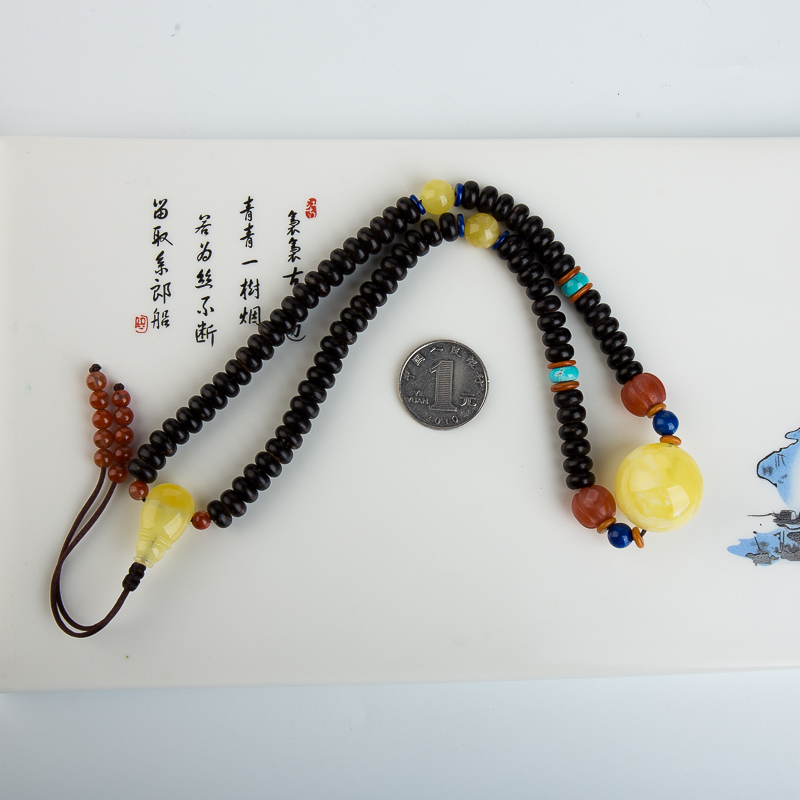 浅黄白花蜜圆珠项链-红掌柜