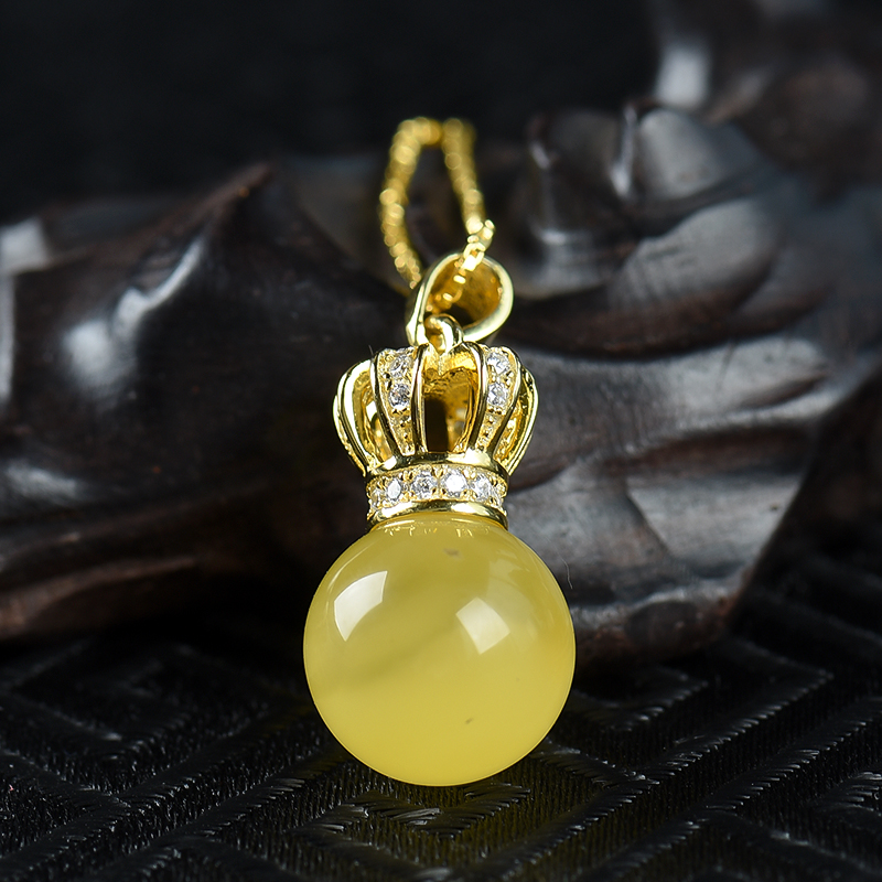 银镶波罗的海鸡油黄蜜蜡吊坠-红掌柜