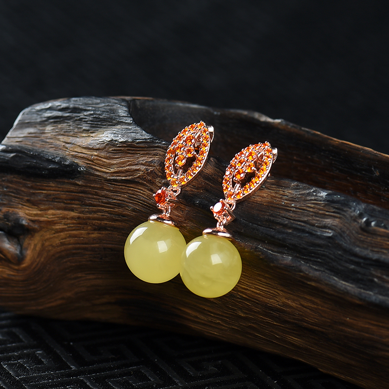 波罗的海天然鸡油黄蜜蜡耳坠-红掌柜