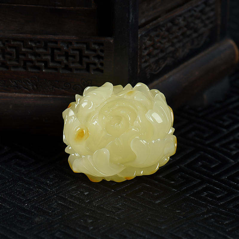 波罗的海天然柠檬黄蜜蜡牡丹花吊坠-红掌柜