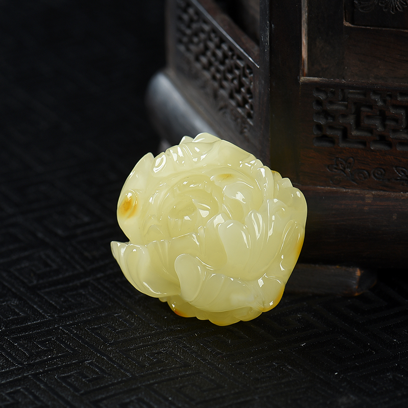 波罗的海柠檬黄蜜蜡牡丹花吊坠-红掌柜