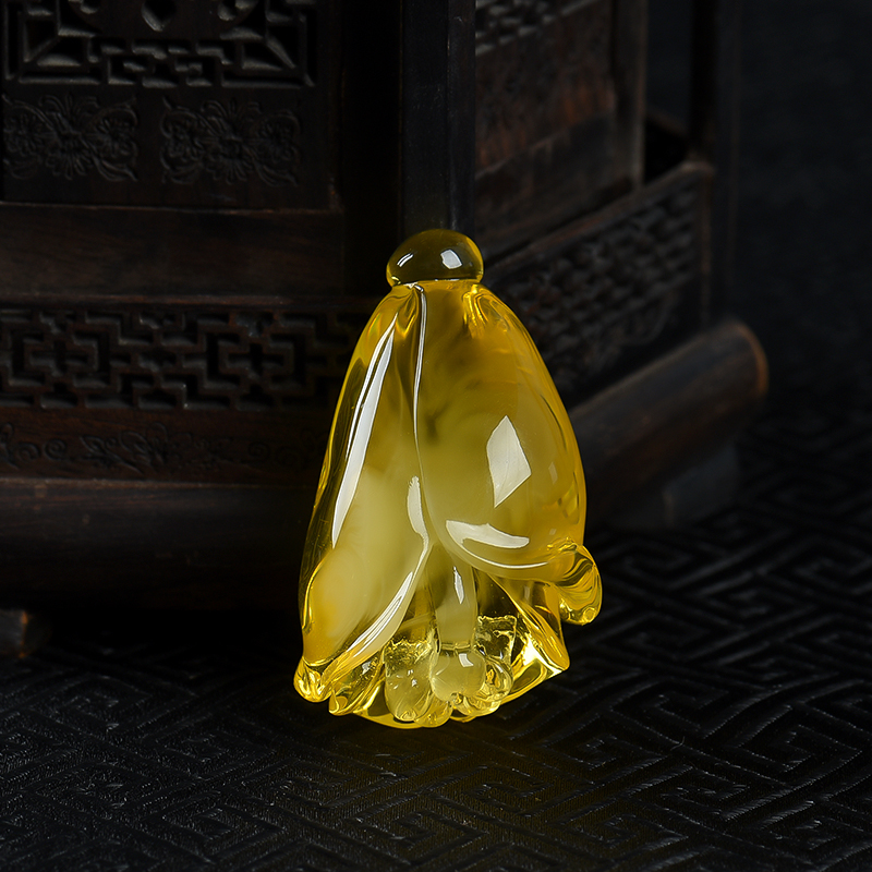 波罗的海天然鸡油黄金绞蜜百合花吊坠-红掌柜