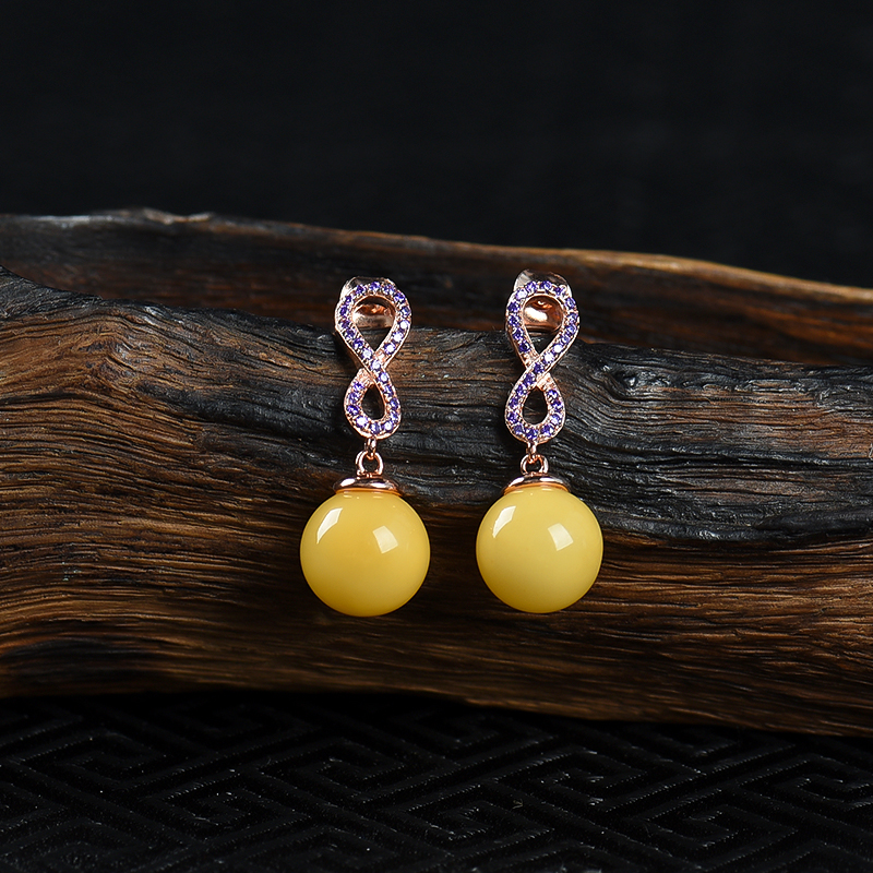 蜜蜡耳钉-红掌柜