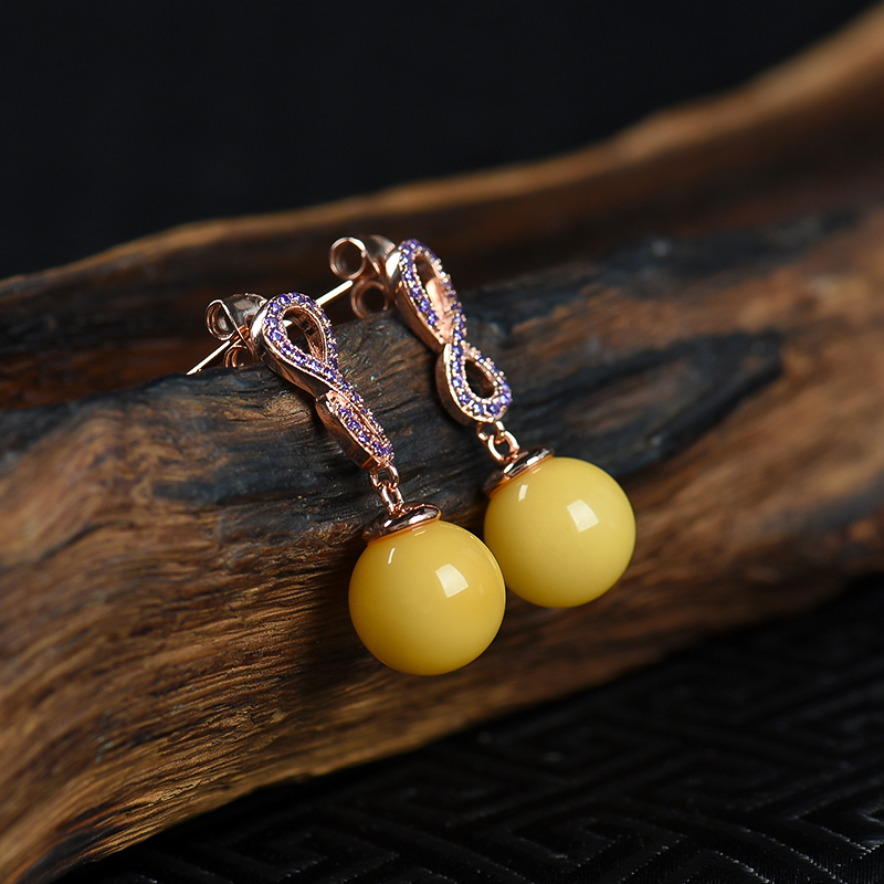 波罗的海蜜蜡耳钉-红掌柜