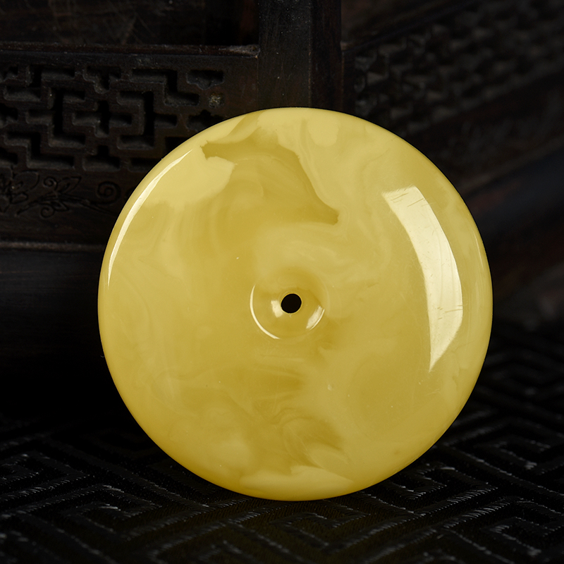 天然鸡油黄蜜蜡平安扣吊坠-红掌柜